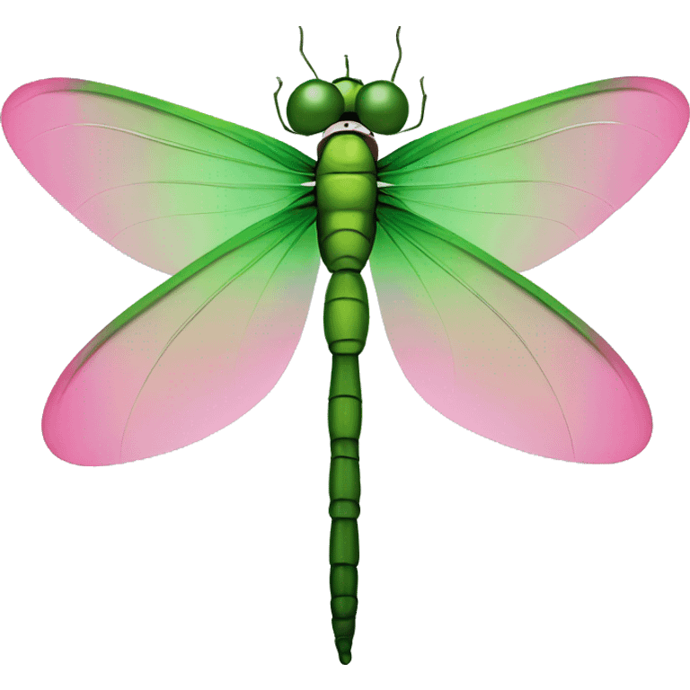 Cartoonish green and pink dragonfly emoji