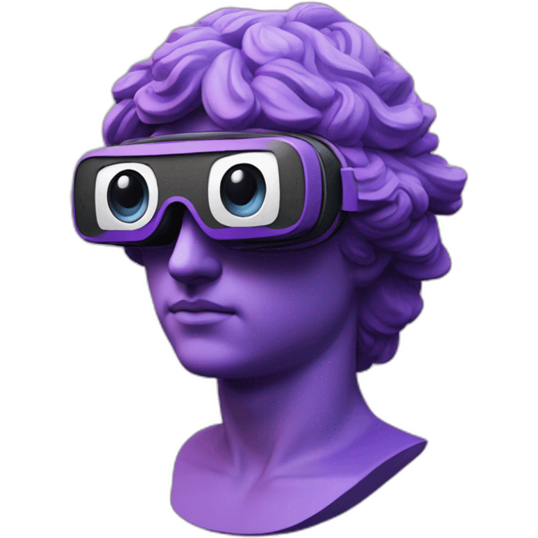 an EMOJI OF A ancient young greek statue, wearing VR headset, purple colors, DIGITAL UNIVERSE emoji