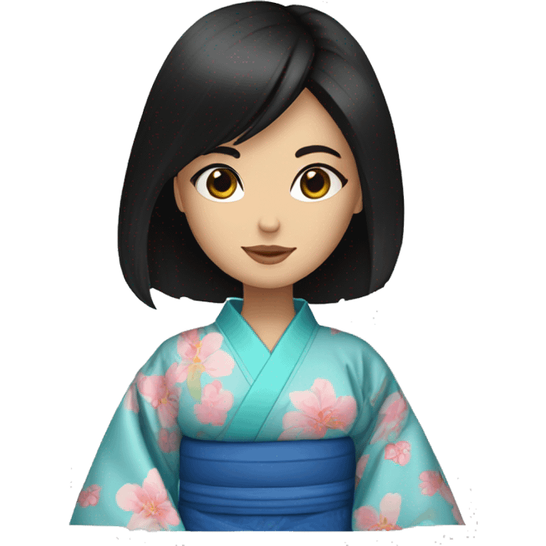 Black haired woman blue eyes in kimono kimono emoji