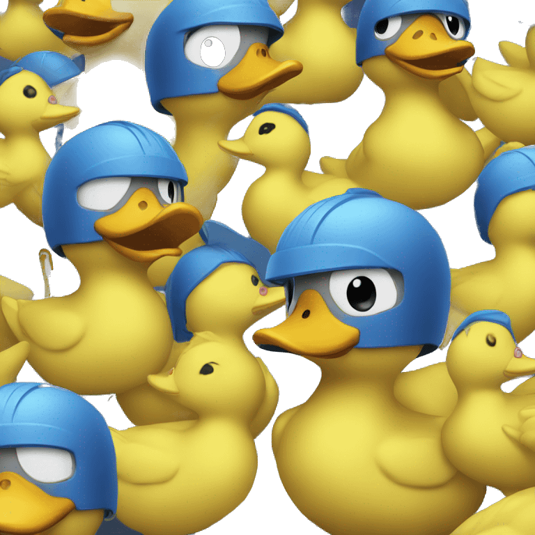 A yellow duck with a blue helmet.  emoji