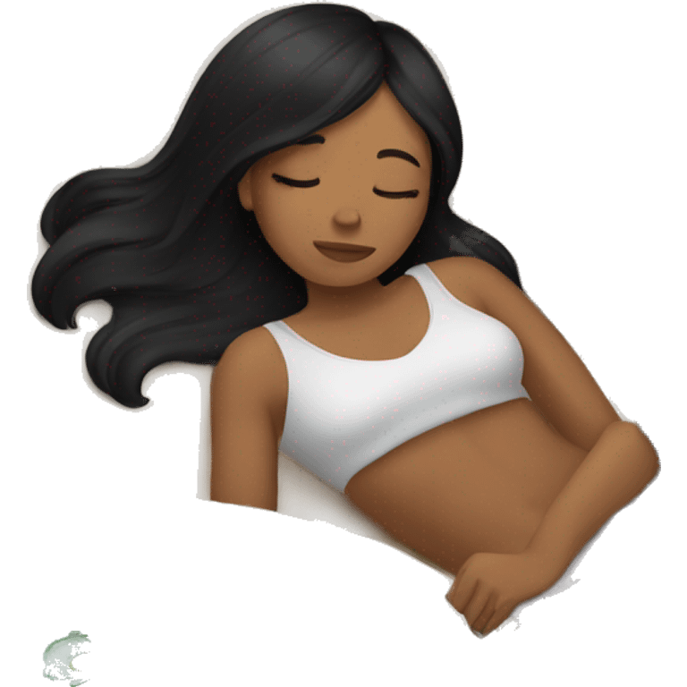 Girl with black straight hair sleeping cozy in bed emoji