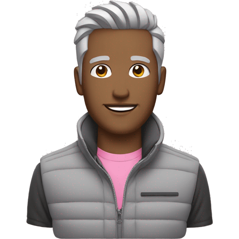 Finance bro with light grey short spike hair grey puffer vest over pink shirt driving a sports car emoji