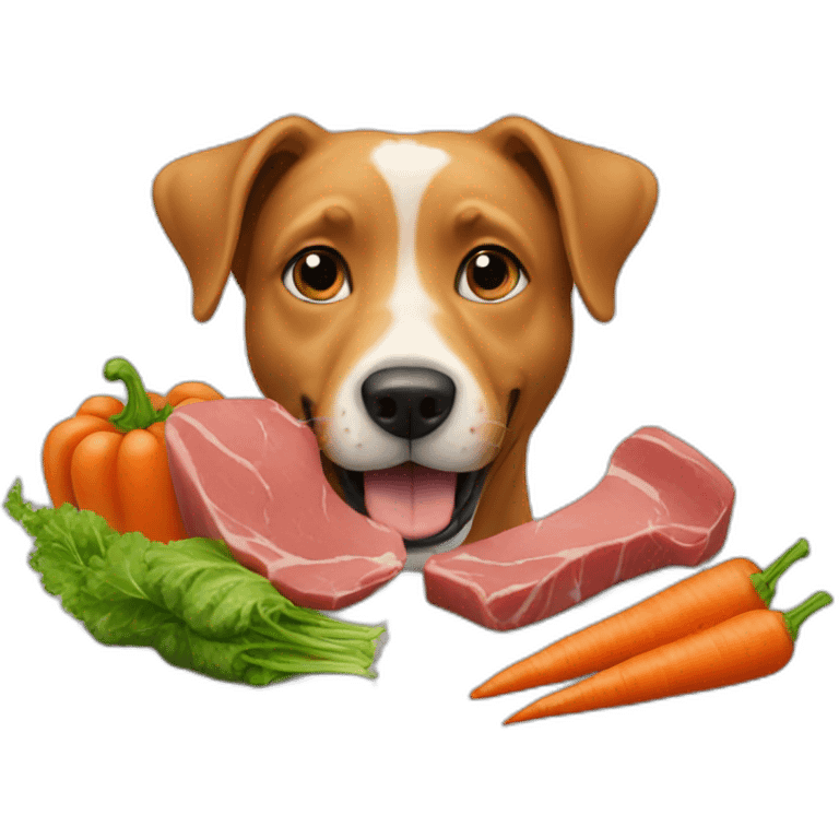 Dog eating vegetables and meat emoji