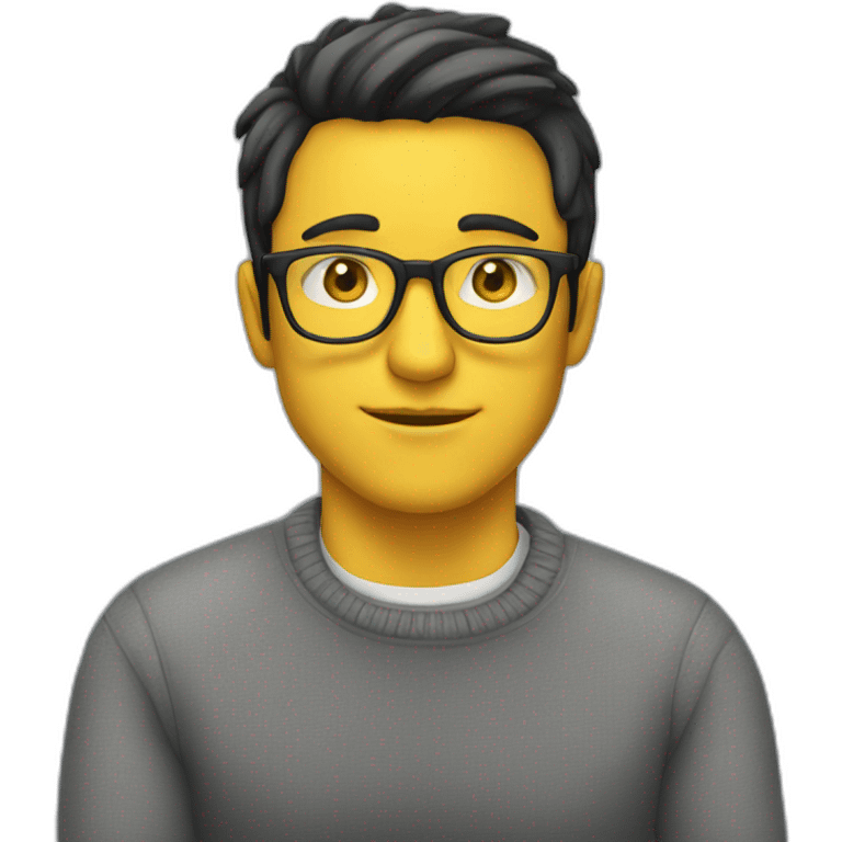 White man with yellow tinted glasses and black hair in a gray jumper and sitting on a chair emoji