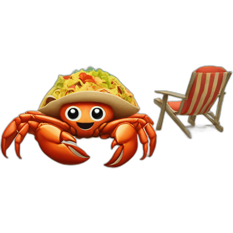 huge crab with huge taco, lying in a chair at the beach emoji