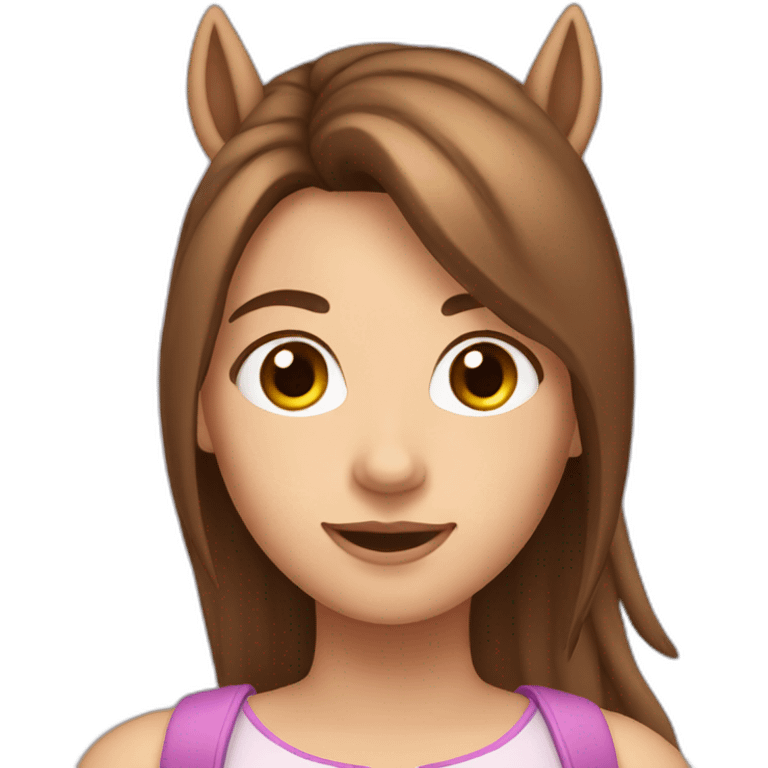 Girl with brown straight hair past shoulders and brown eyes riding a unicorn  emoji