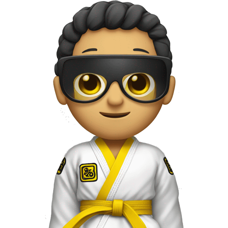 Asian Cool boy with jiujitsu gi with a yellow belt and sunglasses emoji