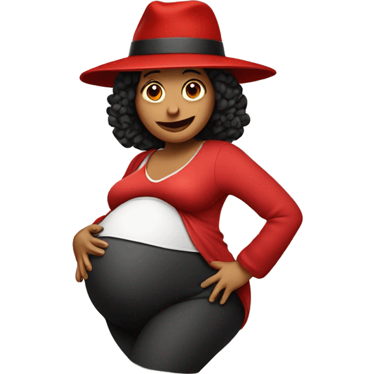 pregnant woman with a huge belly, wearing a red hat emoji