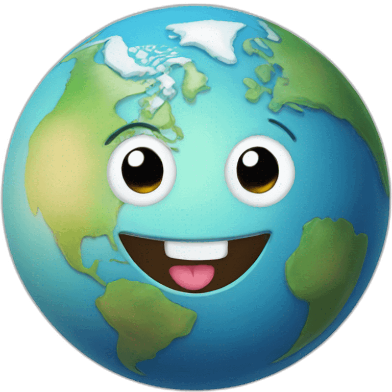 planet earth with cartoon face with smiling eyes emoji