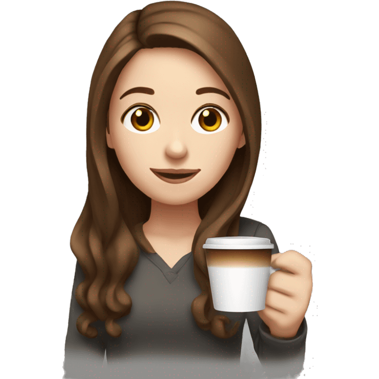 White girl, with brown hair, holding coffee emoji