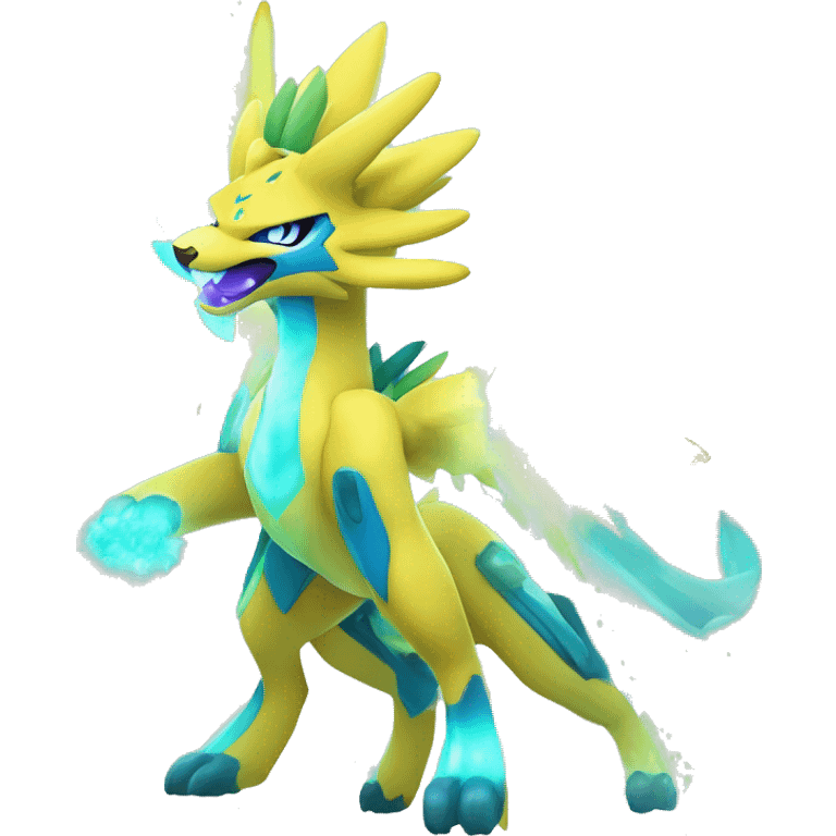 Celestial Powerful Nebula-Crystallic Colorful Vibrant Colors Flying Advanced Zeraora-Aurorus-Fakémon-Legendary-Pokémon-Creature Full Body emoji