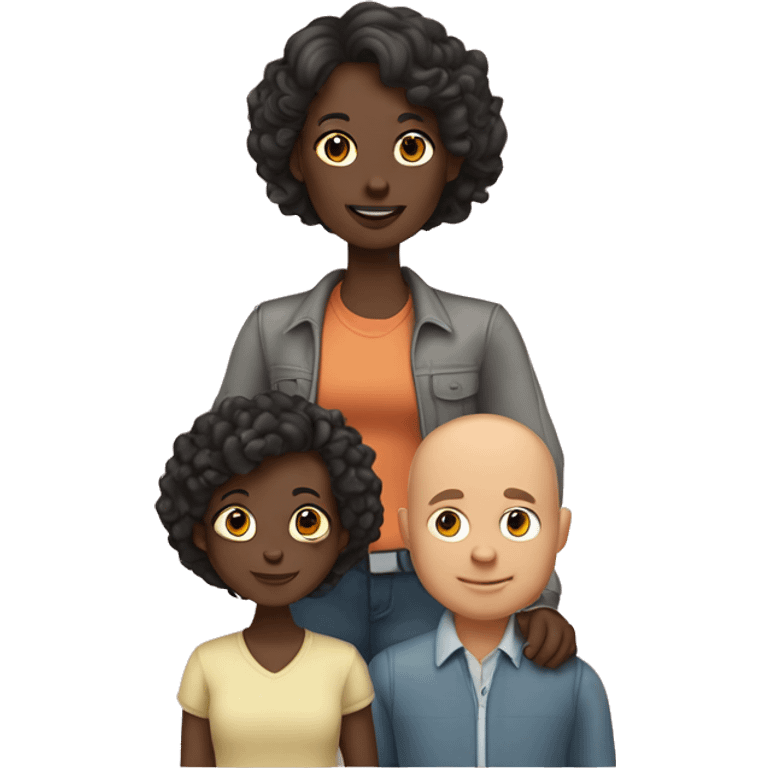 family of 4: dad dark skin and bald, mom tan skin with bob, daughter tan skin with long hair, son tan skin curly hair and tall emoji