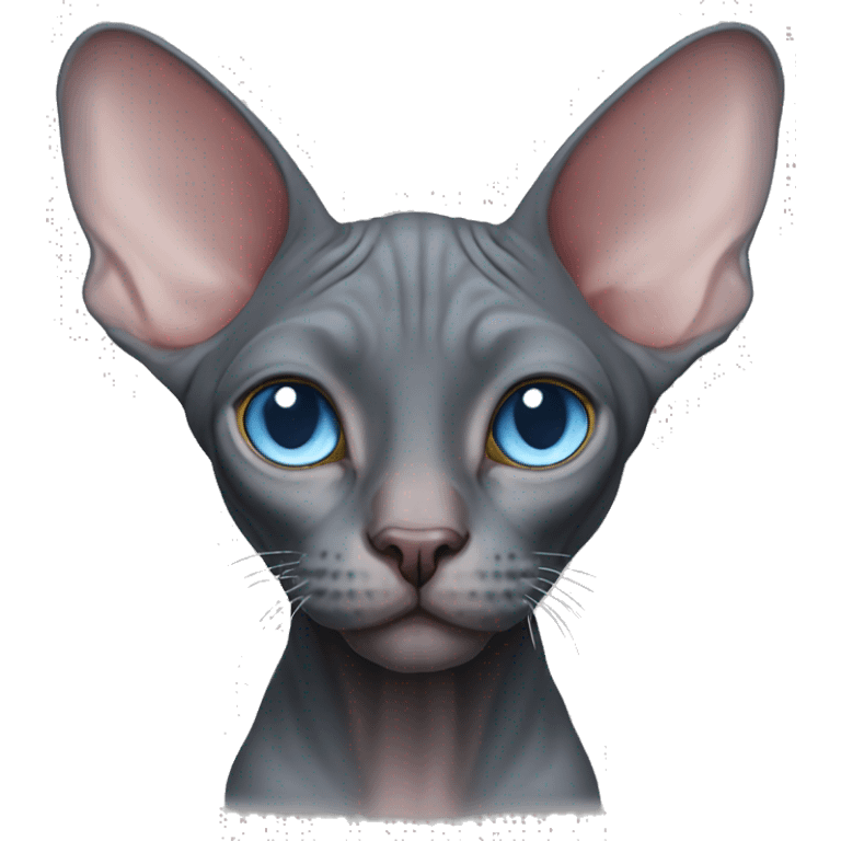 Dark grey pinkish sphynx cat with light blue eyes emoji