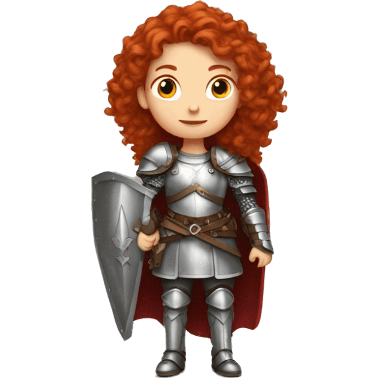 a white girl with long red curly hair, wearing a armor  emoji