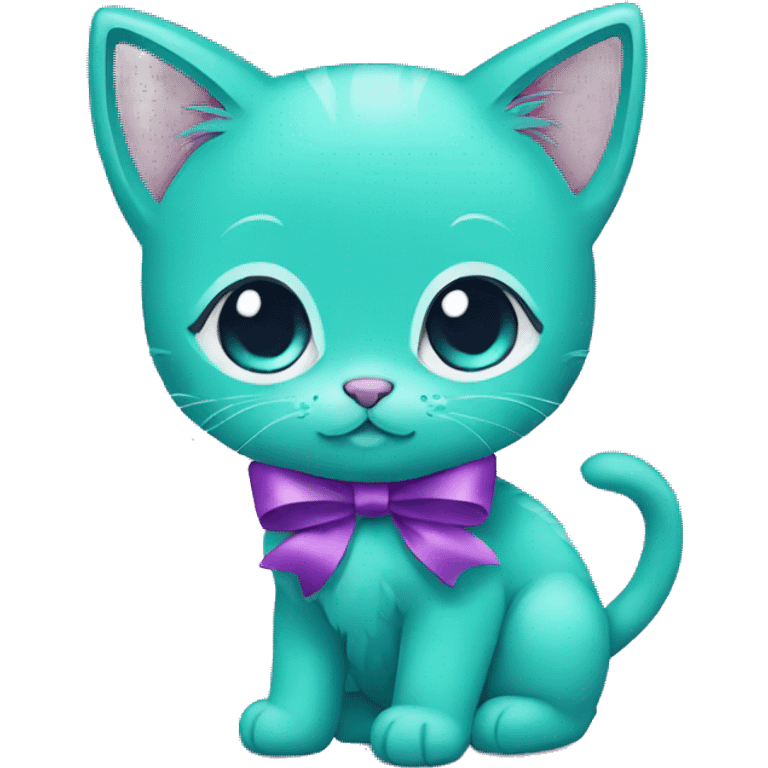 Teal kitten with a purple bow emoji