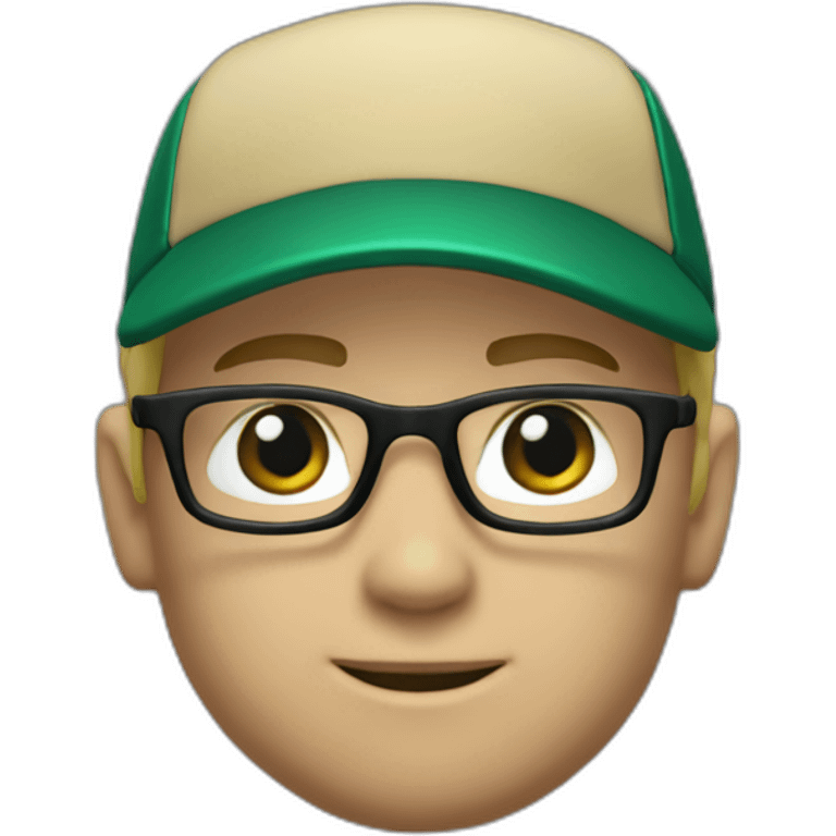 Blonde male short hair with glasses Dark green baseball uniform with hat Blue eyes and with "C" on the dark green hat. make the style slightly 3D with a diagonal angle. Crop from chest up emoji