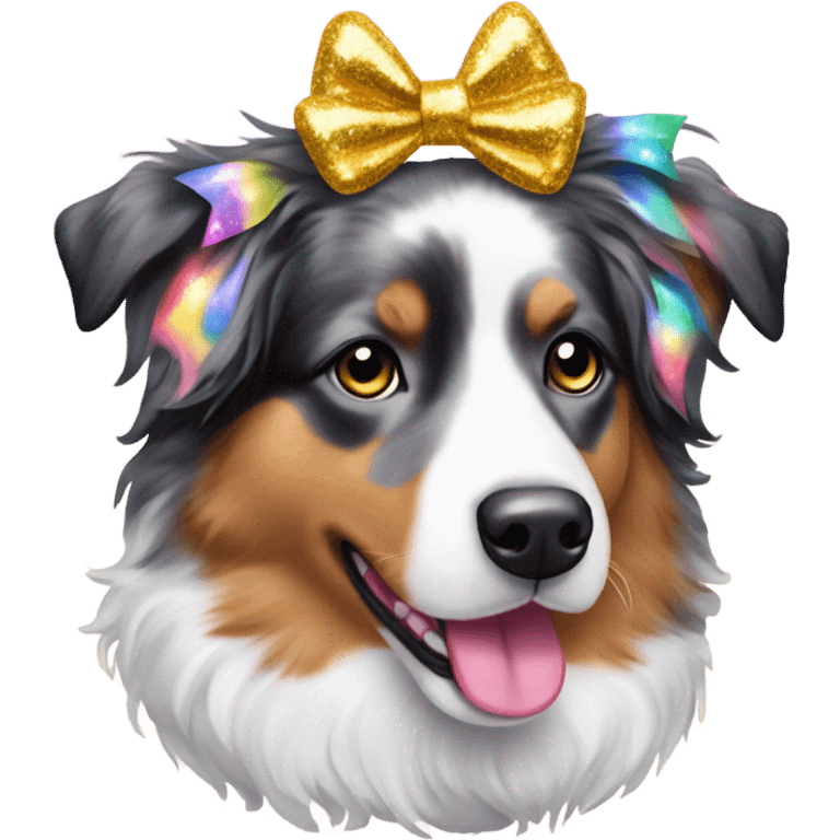 Lisa frank glitter Australian shepherd with bows on head emoji