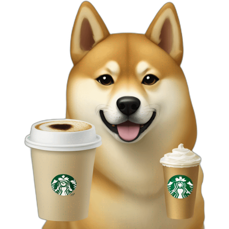 Shiba and malinois dog with Starbucks emoji