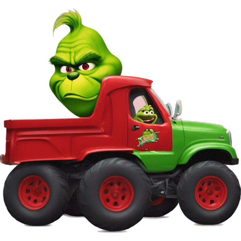 The grinch driving a red monster truck  emoji