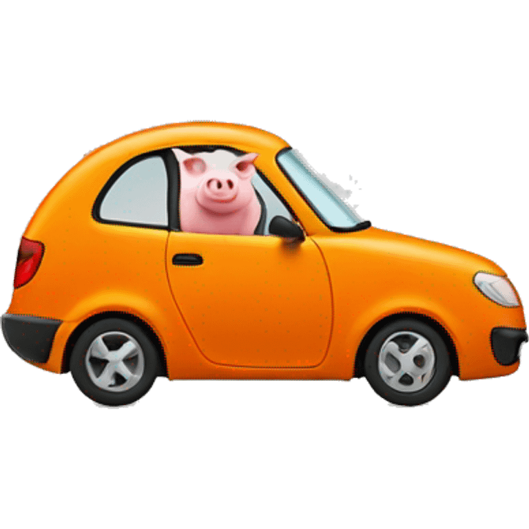 Pig driving orange car emoji