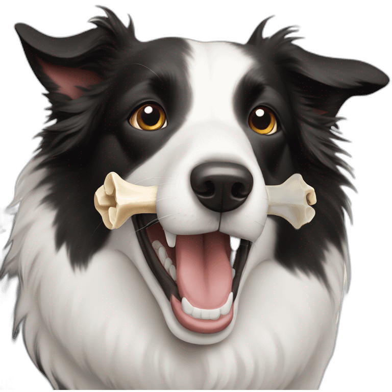 a border collie with a bone in his mouth emoji