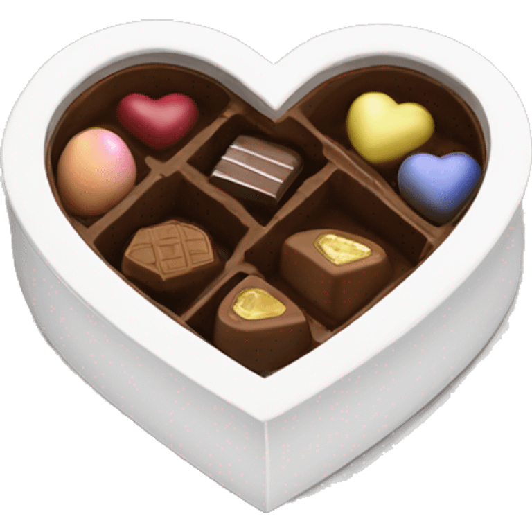 white heart shaped box with chocolates in it emoji