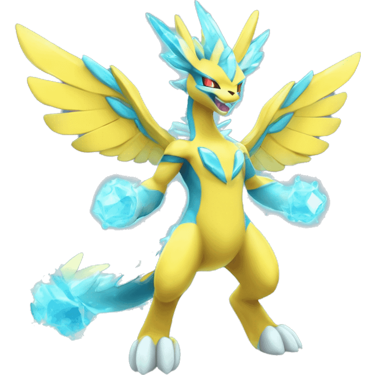 Celestial Godly Powerful Crystallic Colorful Vibrant Colors Flying Advanced Zeraora-Aurorus-Fakémon-Legendary-Pokémon-Creature Full Body emoji