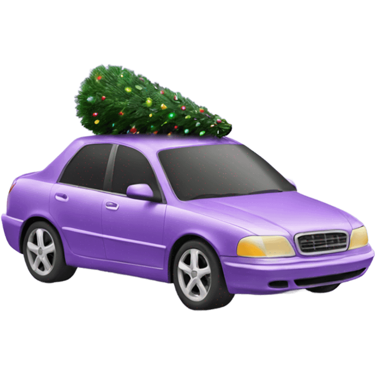 Christmas light purple car with Christmas tree emoji