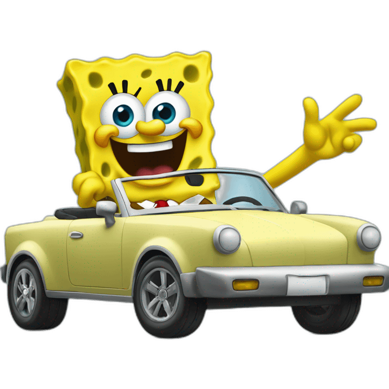 Spongebob SquarePants driving a convertible flipping peeps off emoji