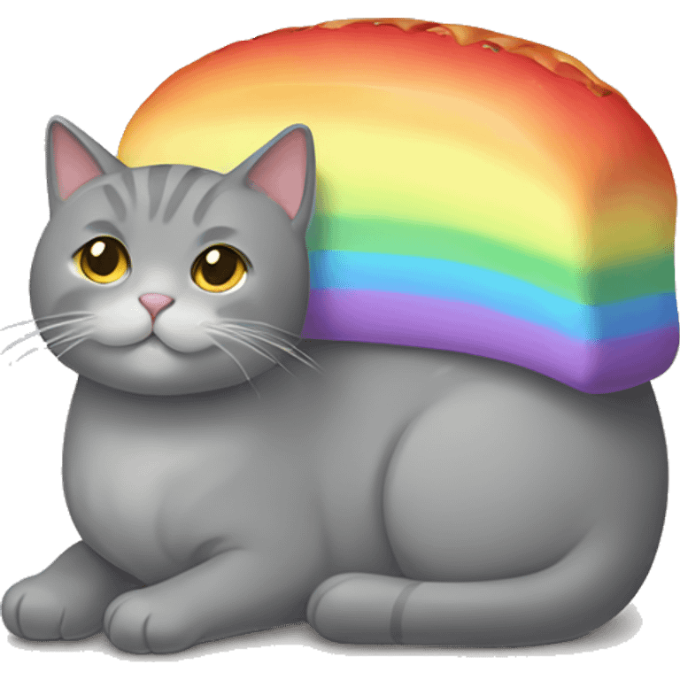 grey cat with loaf of rainbow bread as its body emoji