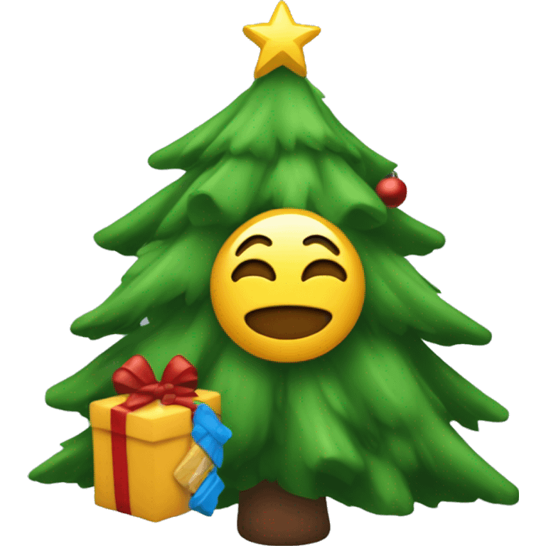 un emoji avec un sapin de noel et sur le toit un sapin de Noël  emoji