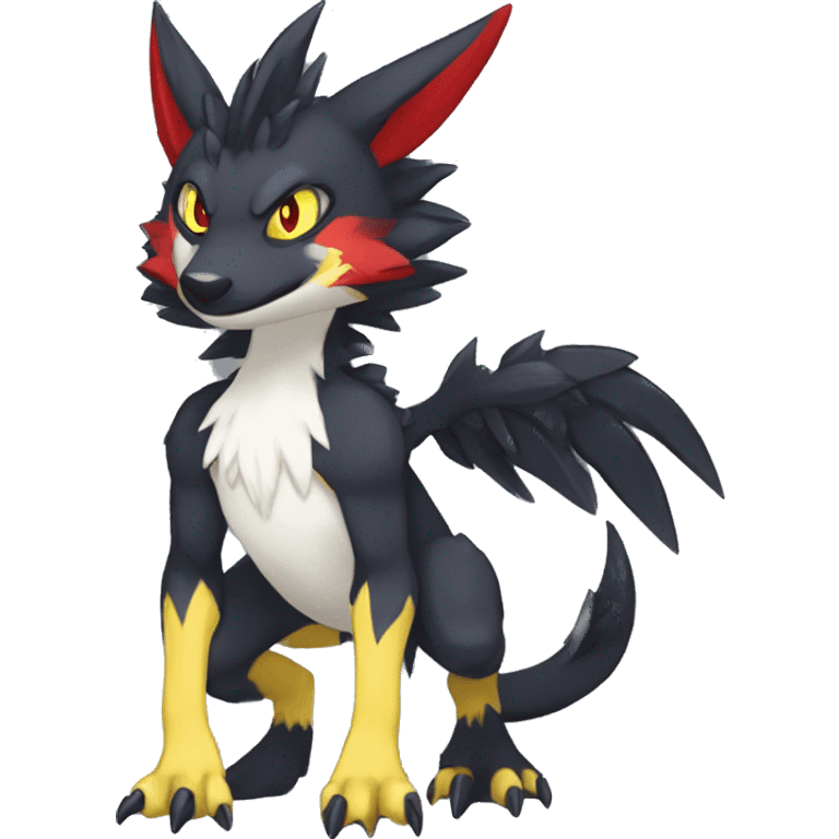 Anthro Cute cool black red white yellow nargacuga sergal animal hybrid Fakemon full body emoji