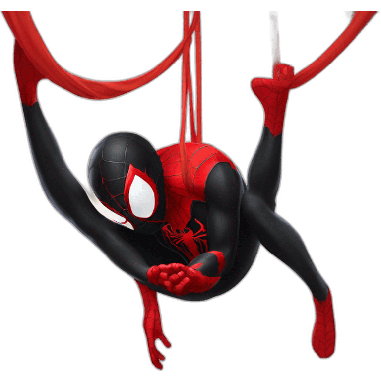 Spiderman Miles morales doing a meditation upside down hanging from a web emoji