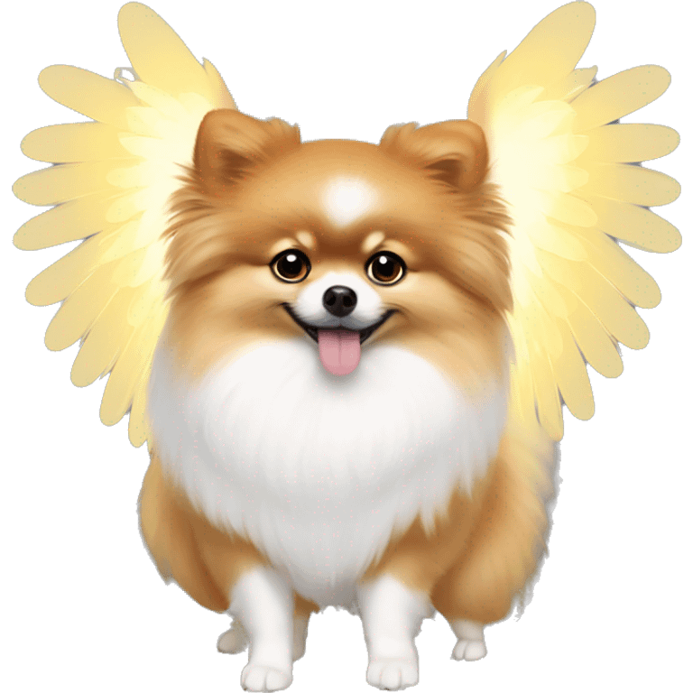 Pomeranian wearing Angel wings and halo emoji