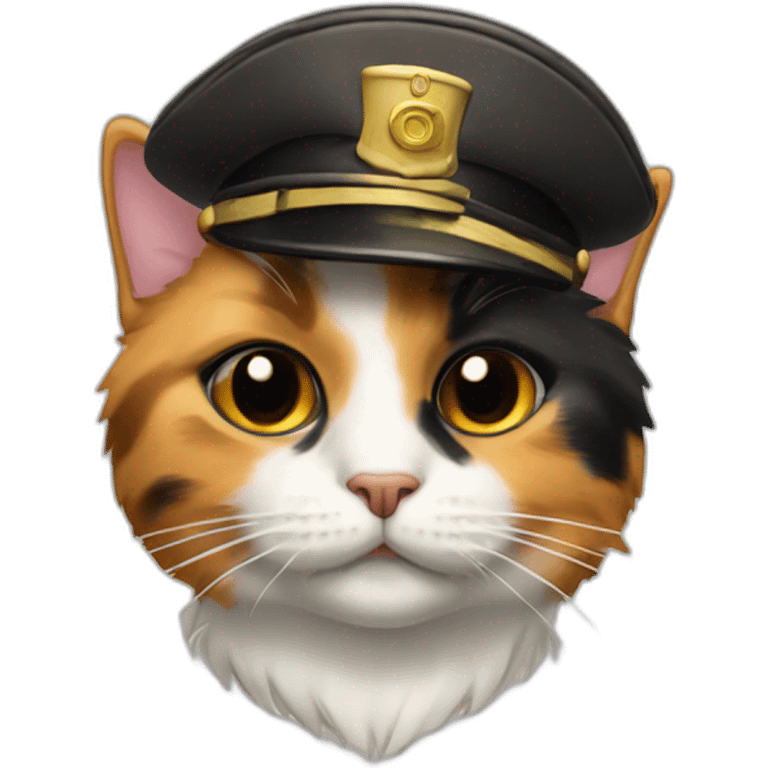 calico cat with black face mark with pilot hat emoji