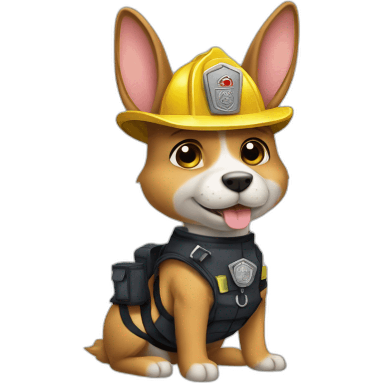 a jackrabbit terrier dog who works as a firefighter and wears a bulletproof vest emoji