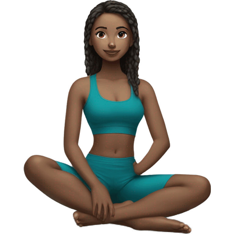 Yoga girl sitting legs crossed teal crop top blue eyes emoji