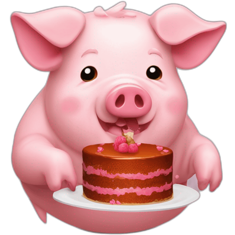 cochon obèse qui mange un gateau emoji