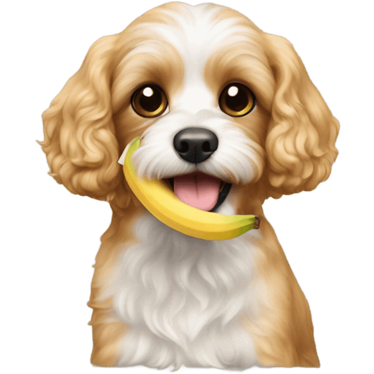 A cavapoo eating a banana  emoji