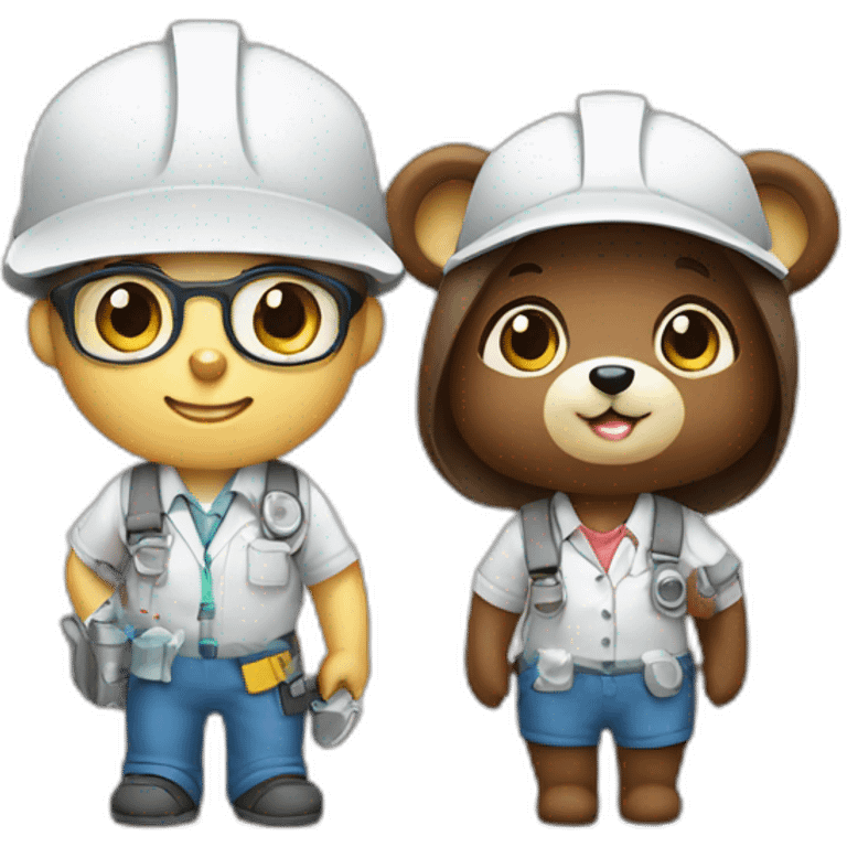 cute architect milk  female bear & cute engineer mocha bear emoji