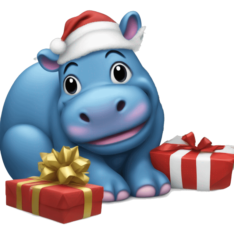 A blue hippo with a Christmas tree emoji