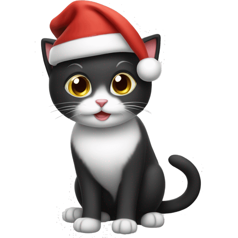 Cute black and white cat wearing a Santa hat emoji