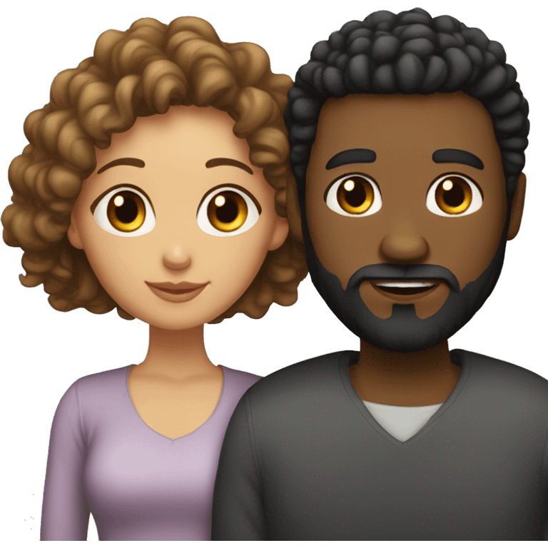 Couple where the black man has a beard and hardly any hair on his head and light skinned woman with long flowing curly black hair emoji