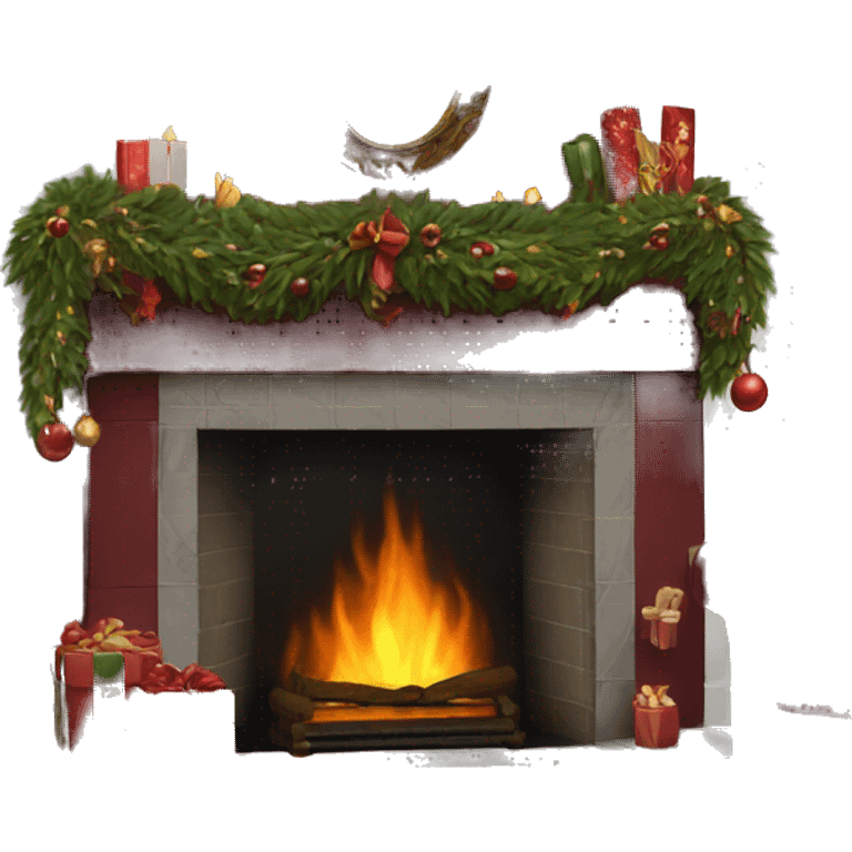 Realistic decorated burgundy Christmas fireplace emoji