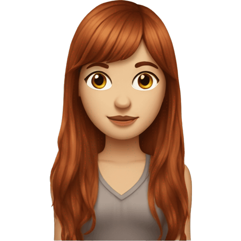 beautiful girl with long red brown hair and curtain bangs emoji