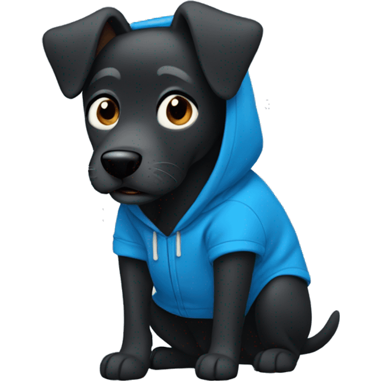 Black Dog wearing a blue hoodie emoji