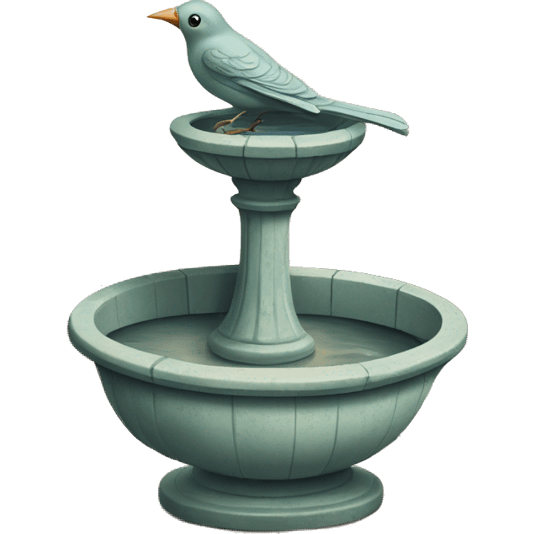 Vintage bird bath with a small bird in courtyard  emoji