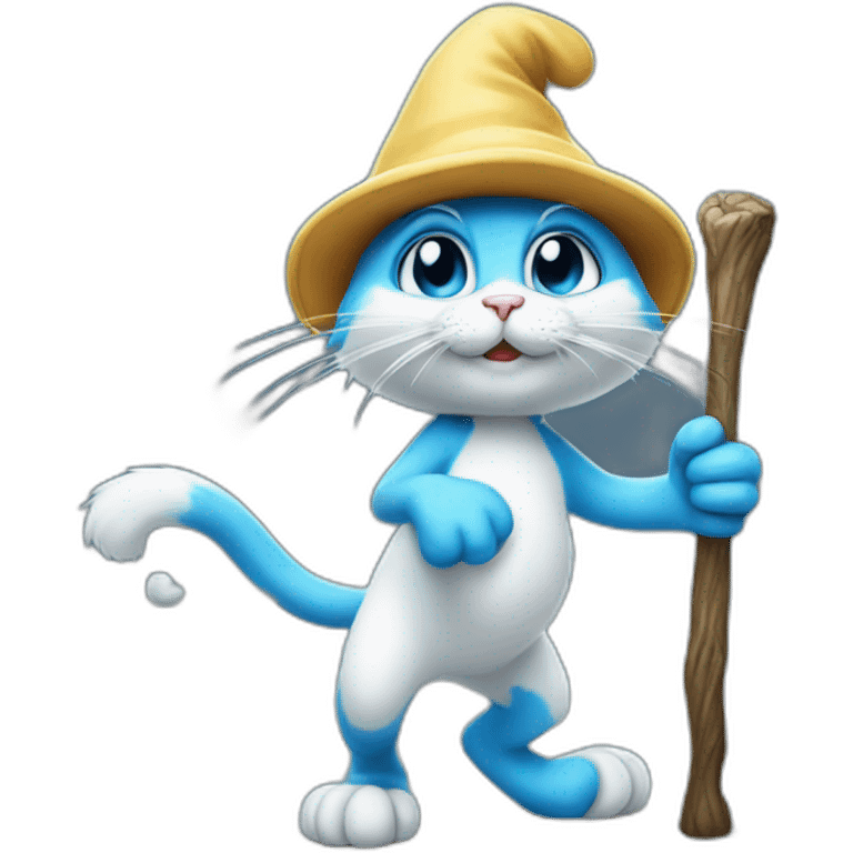 smurf cat with white hat walking on the stick emoji