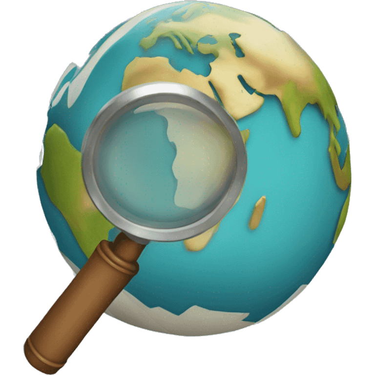 A magnifying glass zooming into earth emoji