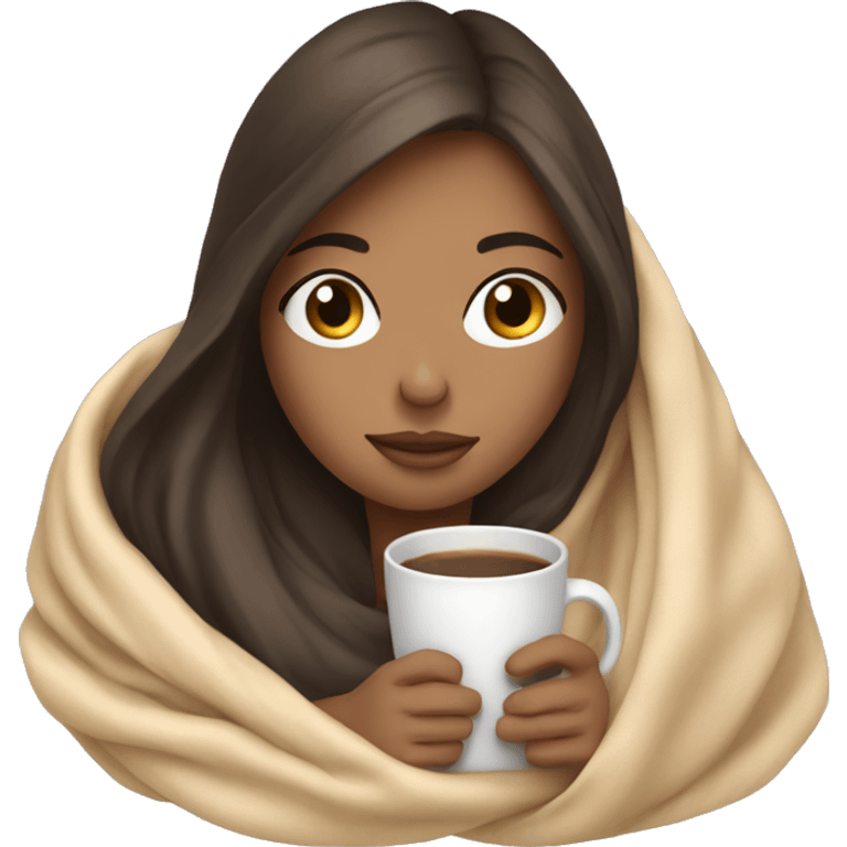 girl brunette inside a blanket sipping coffee eyes closed emoji